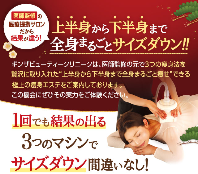 上半身から下半身まで全身まるごとサイズダウン！！１回でも結果の出る３マシンつのでサイズダウン間違いなし！