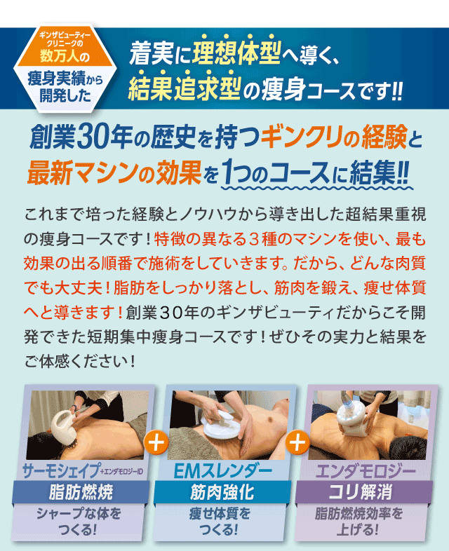 着実に理想体型へ導く、結果追求型の痩身コースです!