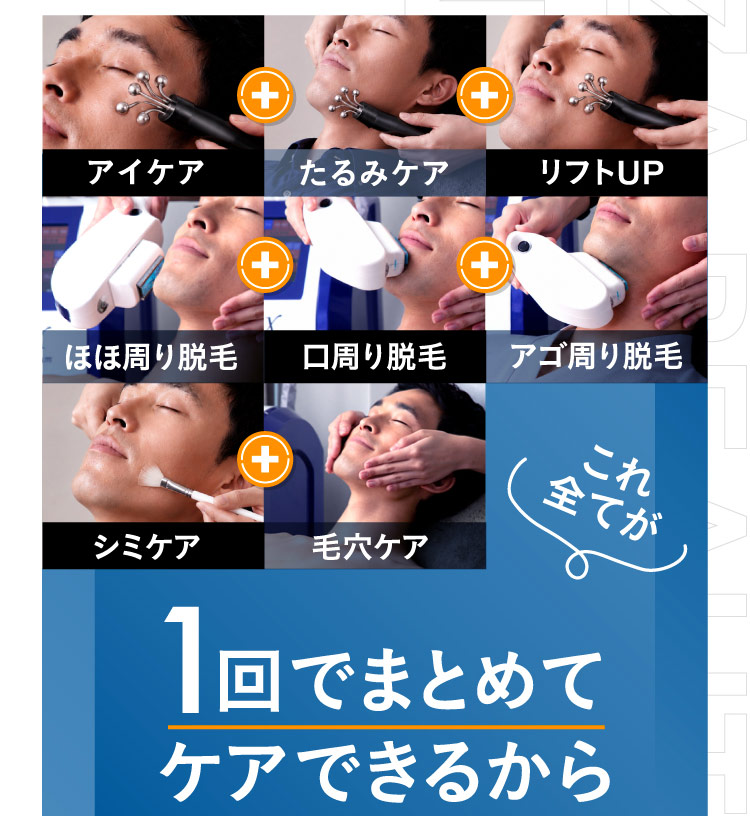 アイケア・たるみケア・リフトUP・ほほ周り脱毛・口周り脱毛・アゴ周り脱毛・シミケア・毛穴ケア これ全てが1回でまとめてケアできるから